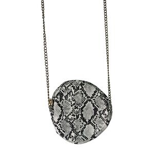 Grey Snakeskin Print Round Crossbody Bag Gold Chain Strap Circle Purse Small